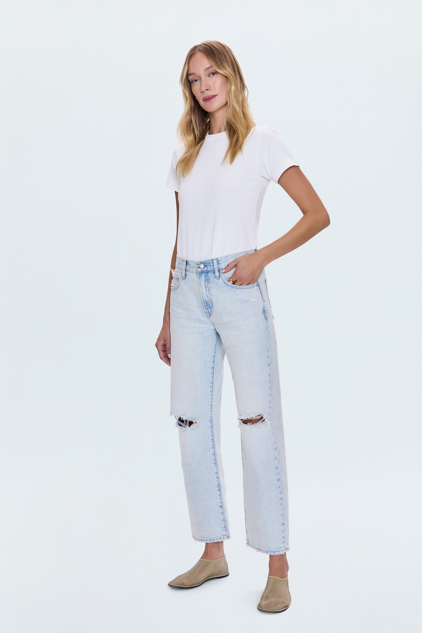PETITE Lexi Mid Rise Bowed Straight Jean - Solstice Distressed