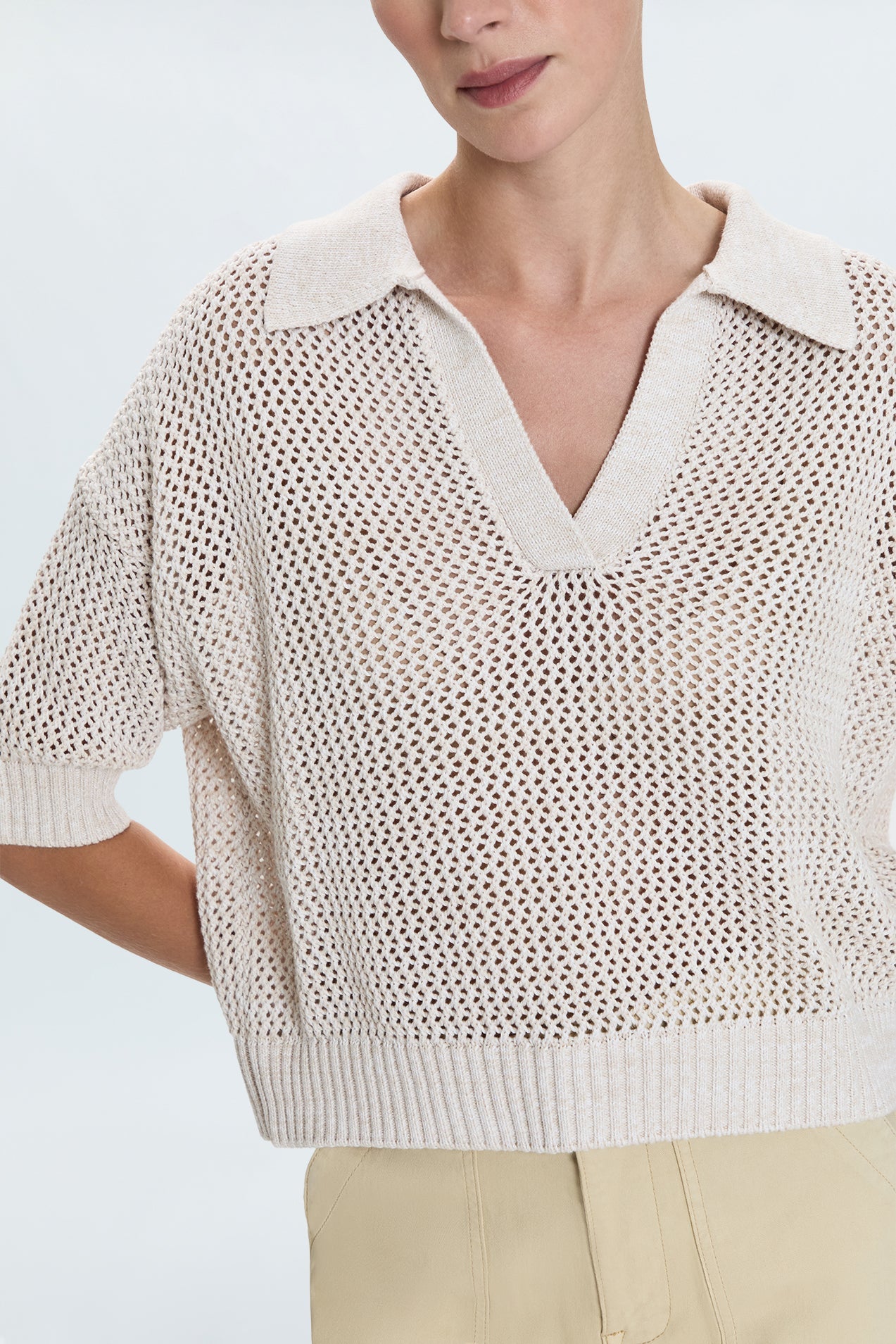 Emma Open Knit Polo - Dove Marl