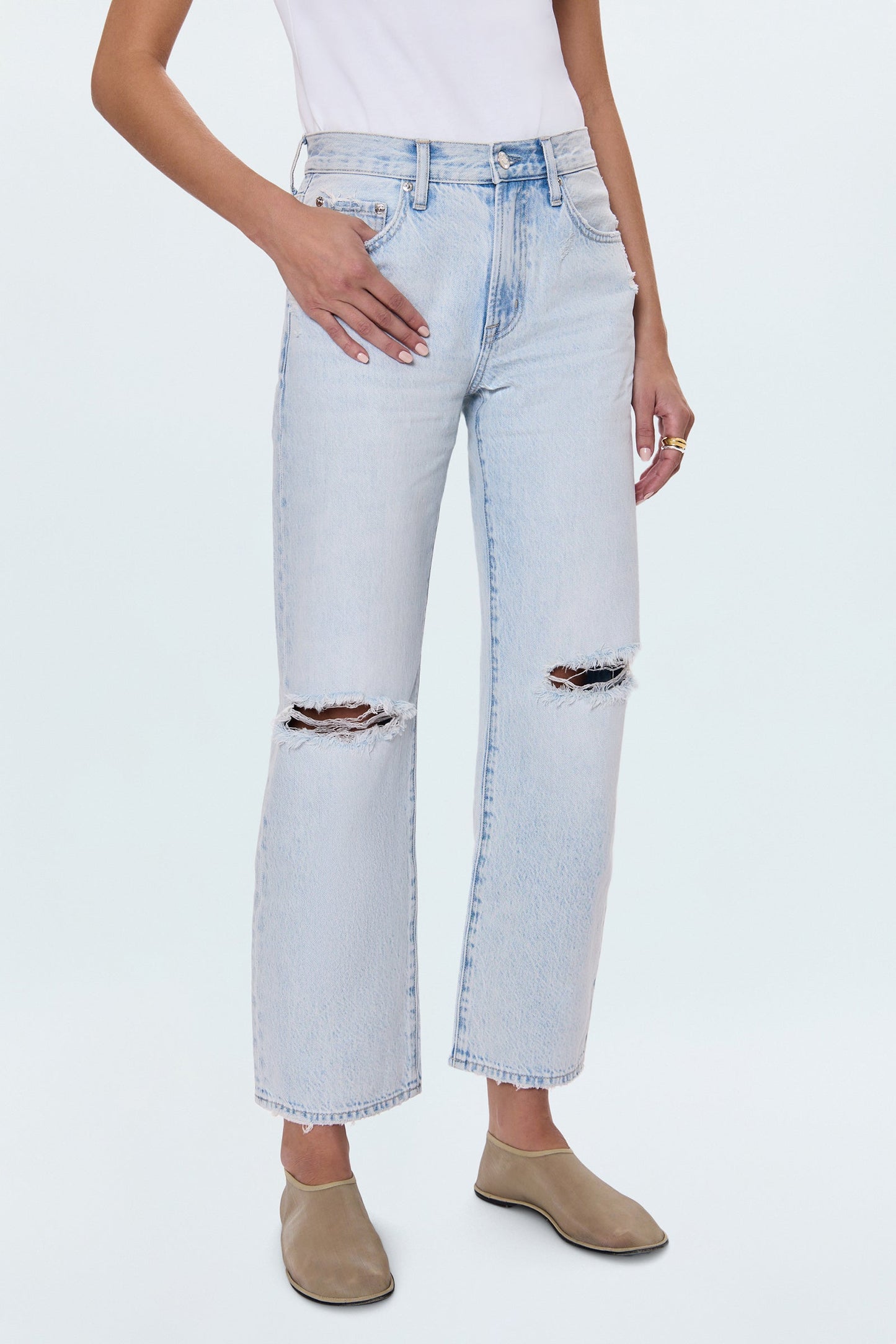 PETITE Lexi Mid Rise Bowed Straight Jean - Solstice Distressed
