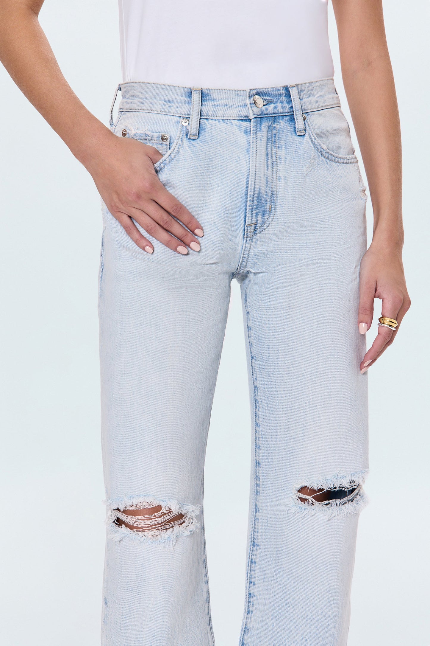 PETITE Lexi Mid Rise Bowed Straight Jean - Solstice Distressed