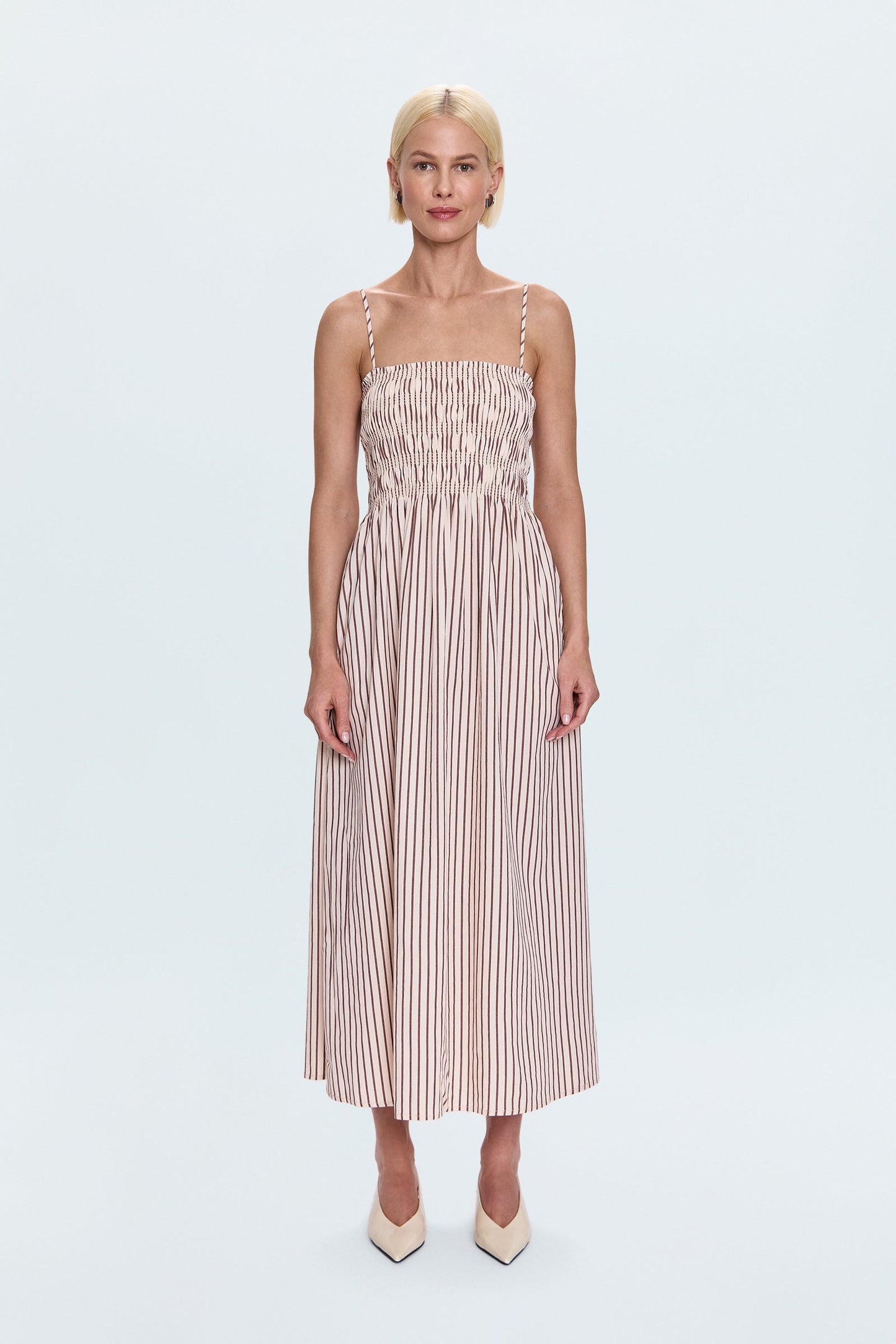 Bianca Shirred Bodice Dress - Tiramisu Stripe