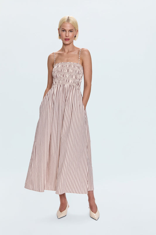 Bianca Shirred Bodice Dress - Tiramisu Stripe
