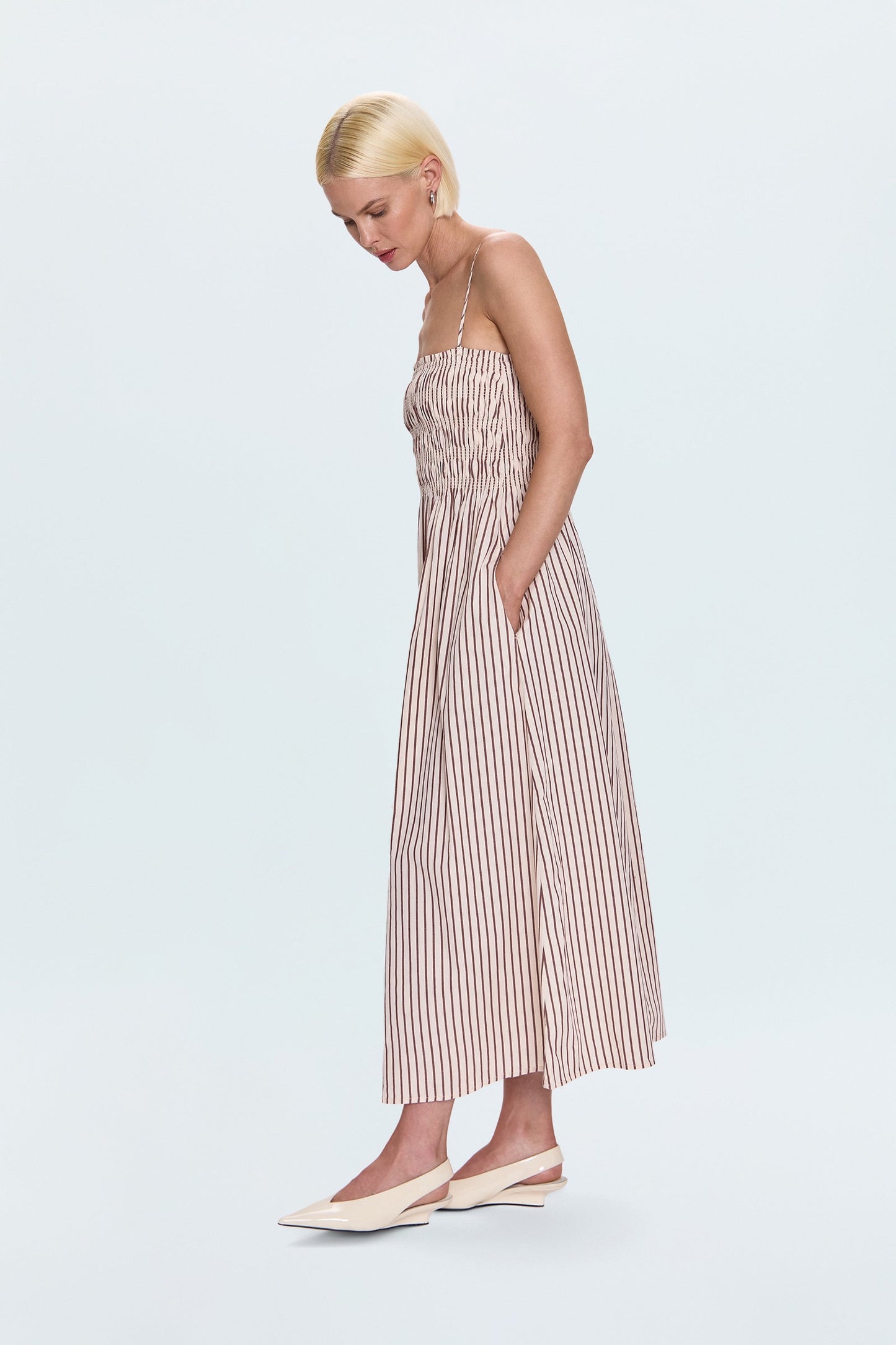 Bianca Shirred Bodice Dress - Tiramisu Stripe