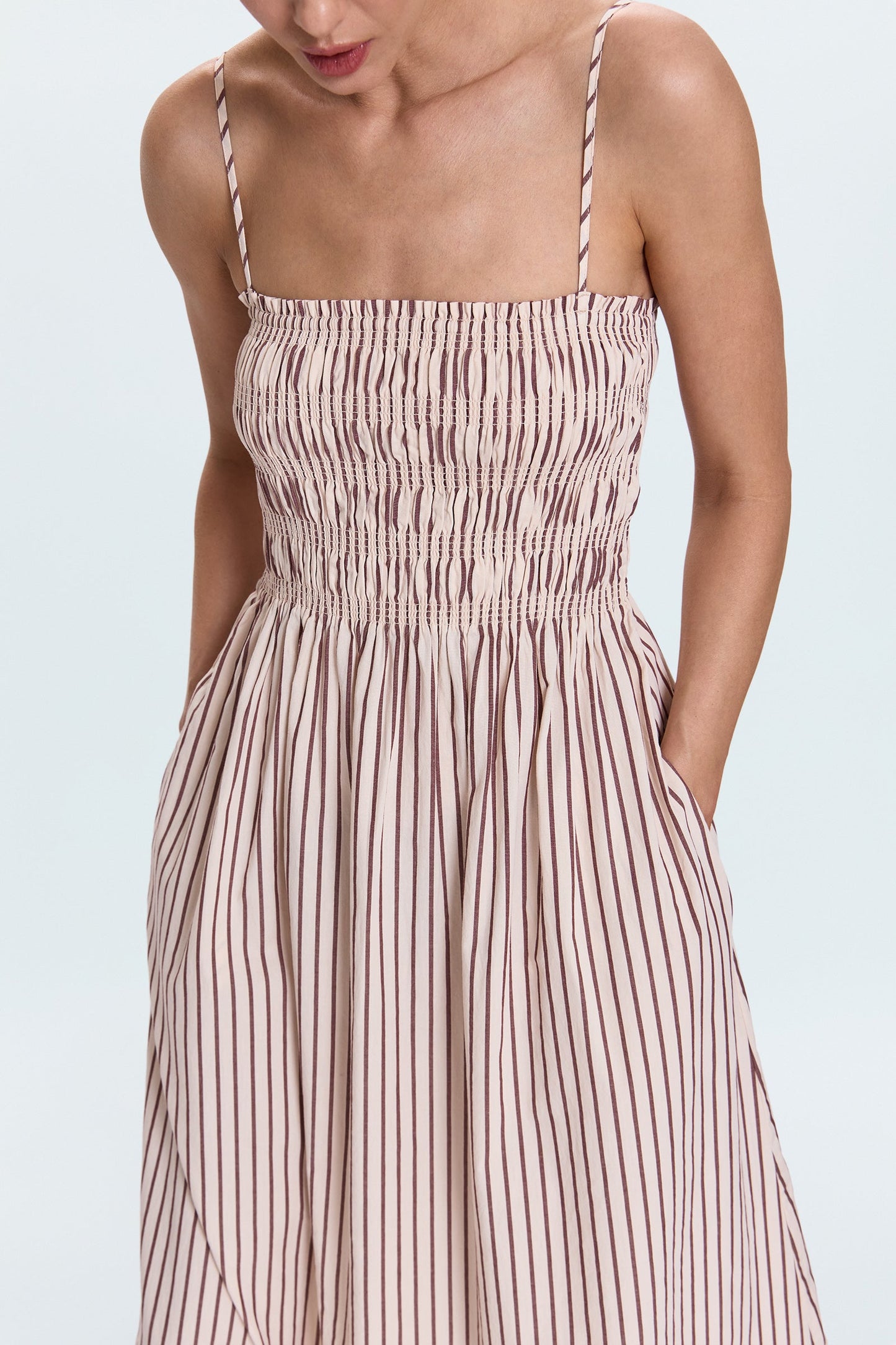 Bianca Shirred Bodice Dress - Tiramisu Stripe