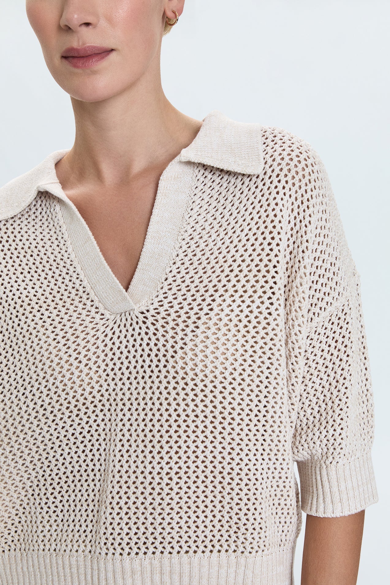 Emma Open Knit Polo - Dove Marl