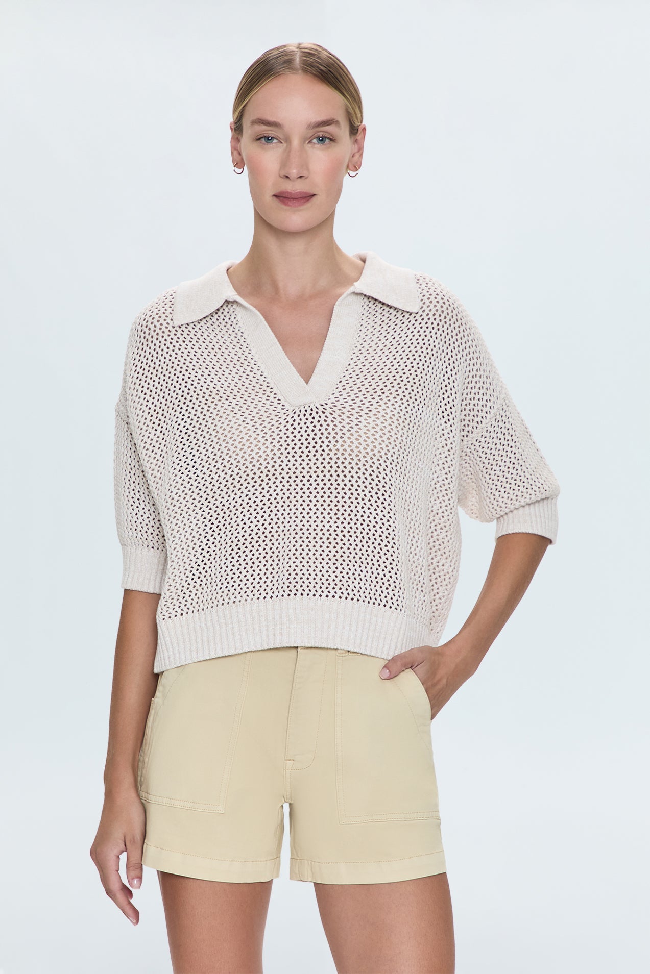 Emma Open Knit Polo - Dove Marl