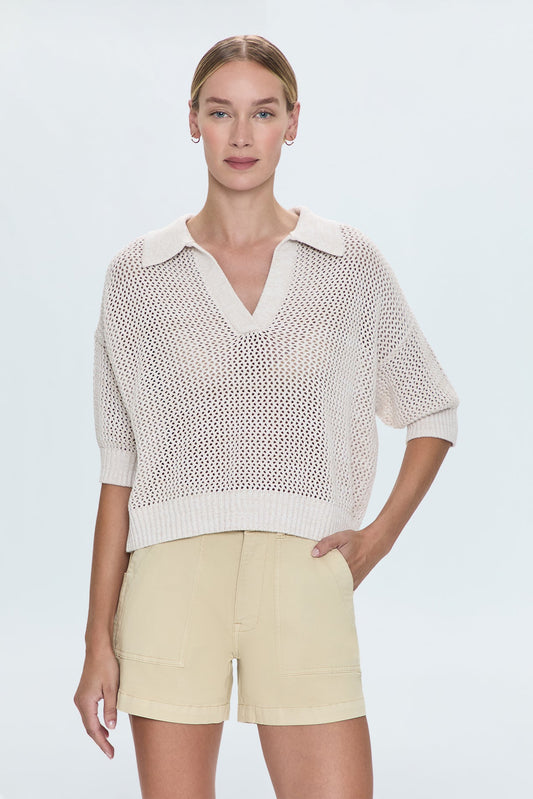 Emma Open Knit Polo - Dove Marl