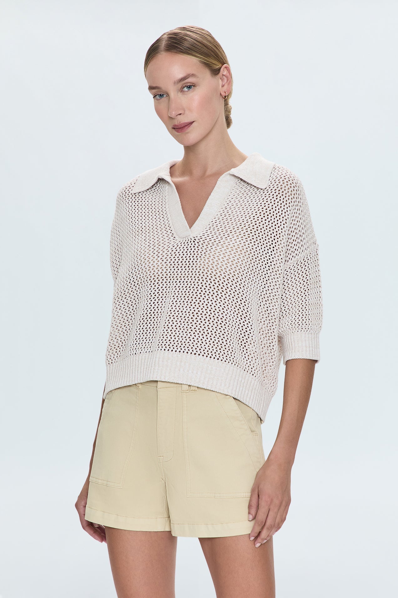 Emma Open Knit Polo - Dove Marl
