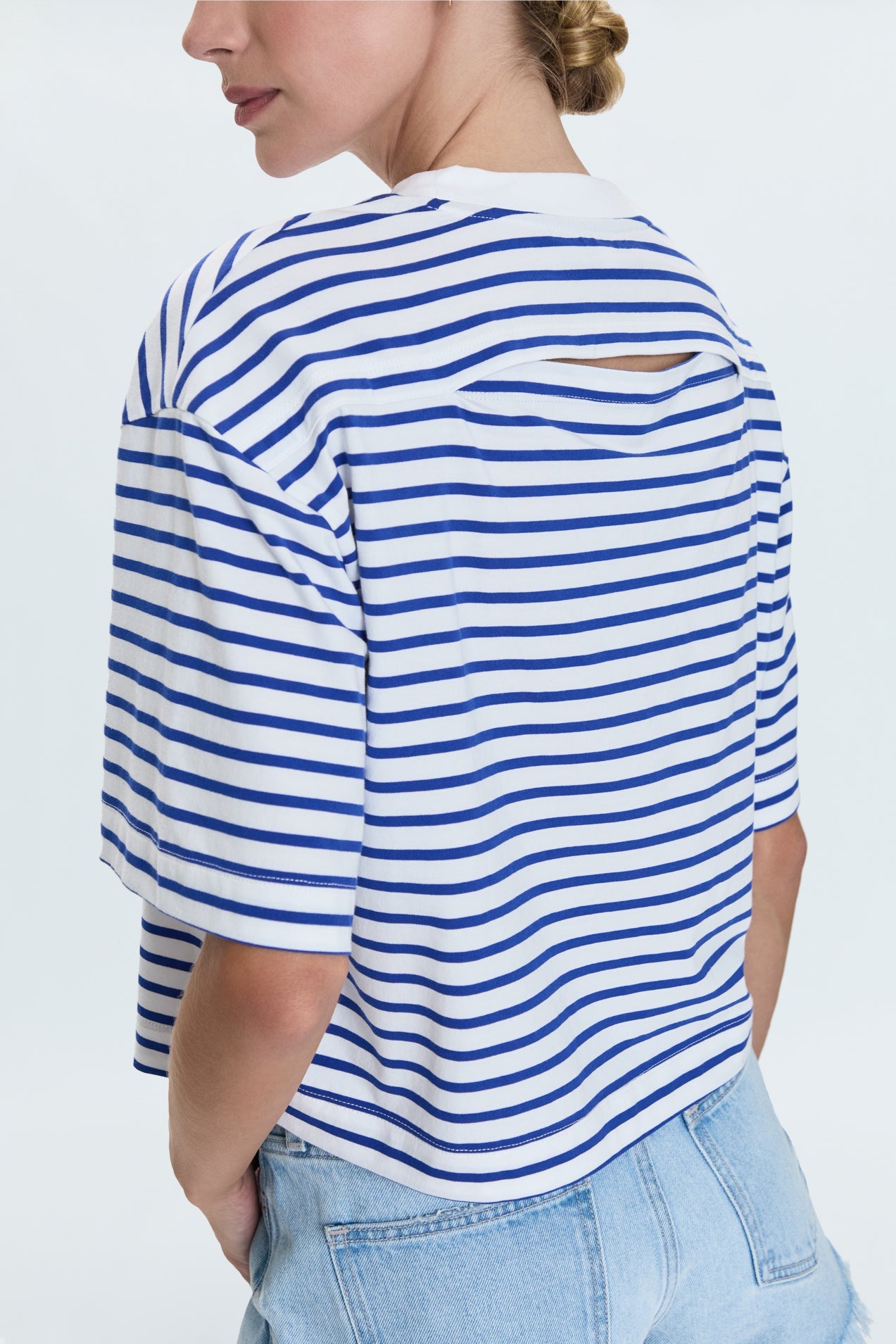 Mae Cropped Tee - Maritime White Stripe