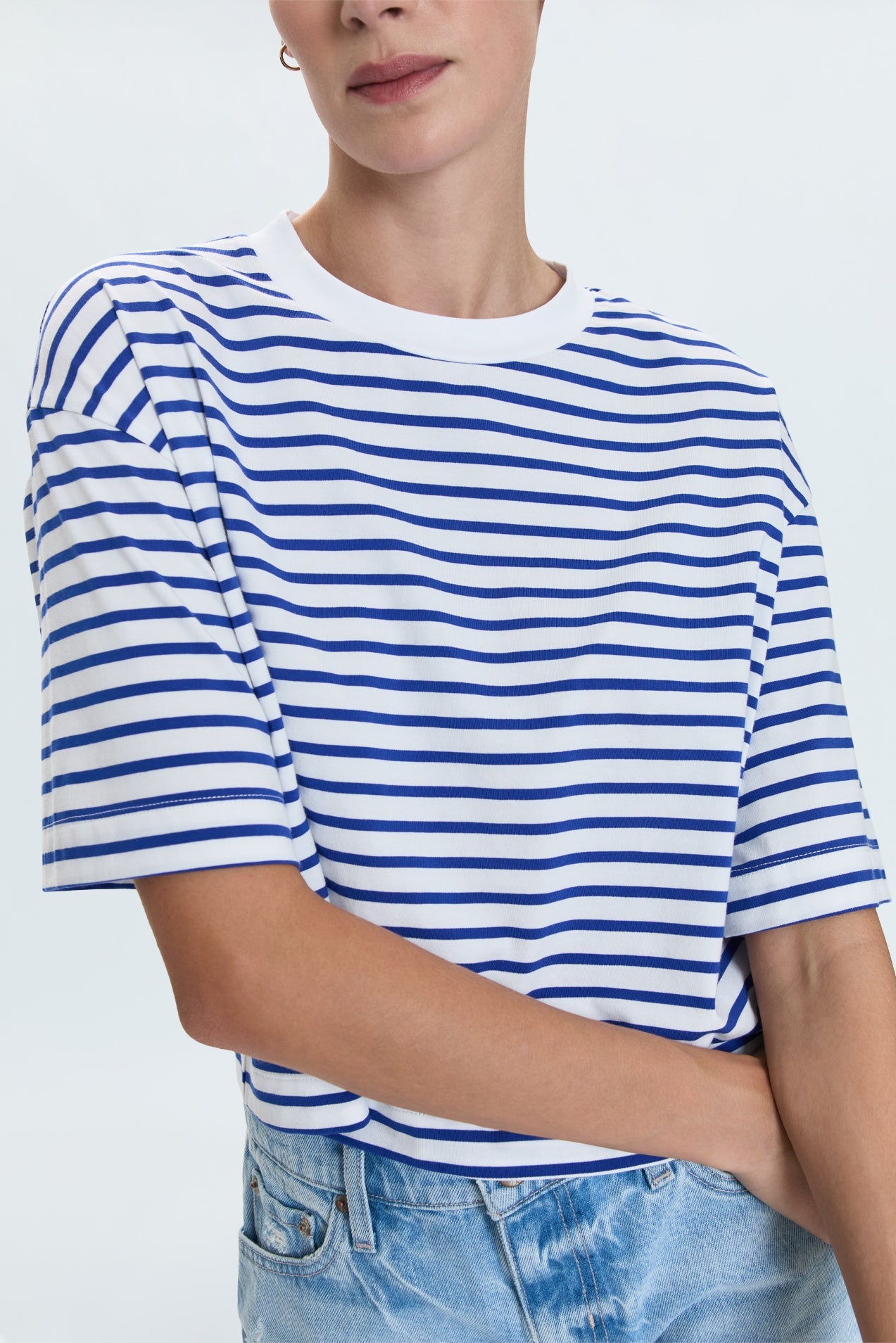 Mae Cropped Tee - Maritime White Stripe
