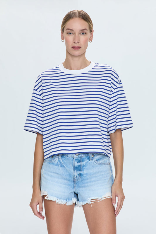 Mae Cropped Tee - Maritime White Stripe