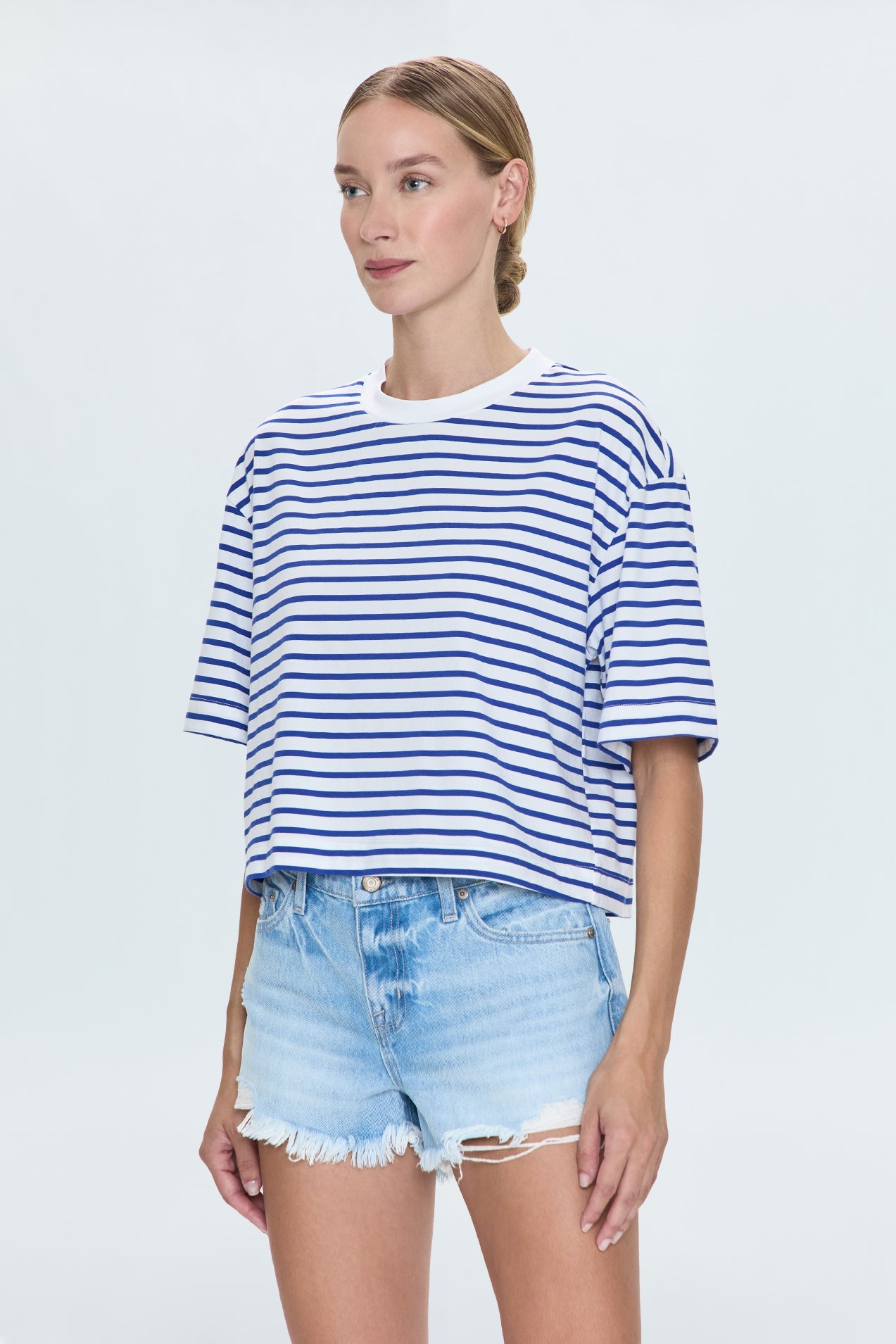 Mae Cropped Tee - Maritime White Stripe