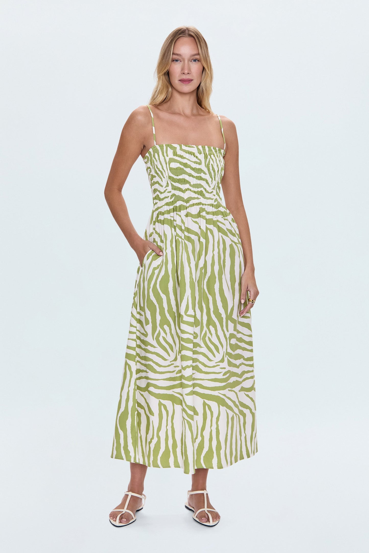Bianca Shirred Bodice Dress - Safari Lime