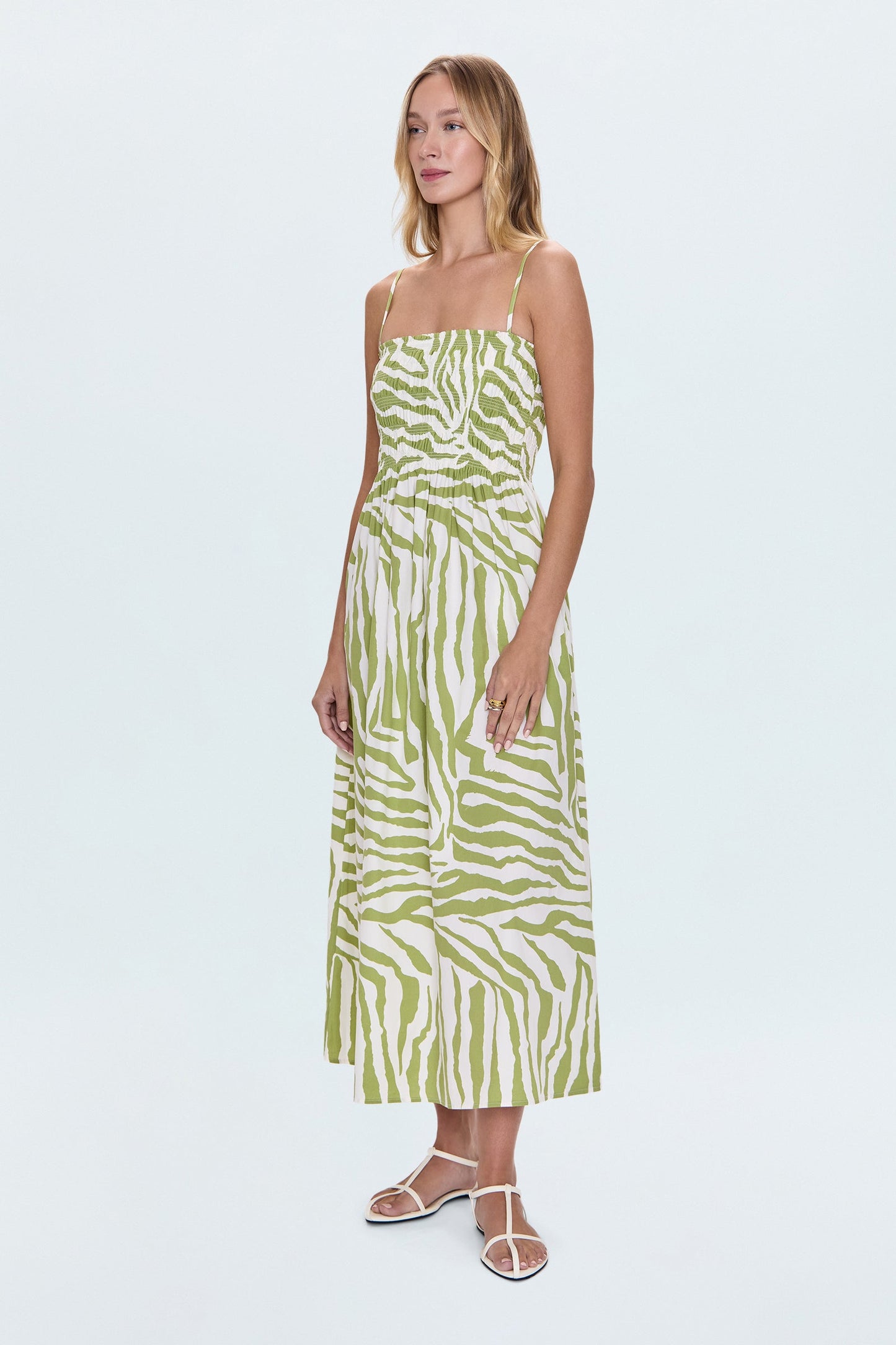 Bianca Shirred Bodice Dress - Safari Lime