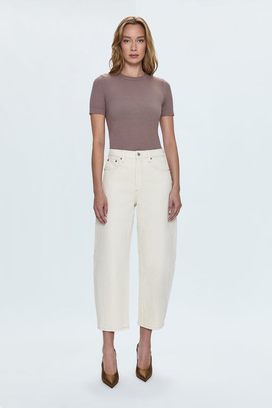 Eli High Rise Barrel Jean - Ecru