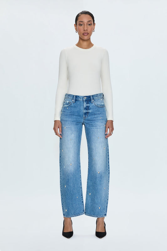 Lexi Mid Rise Bowed Straight Jean - Confetti Vintage