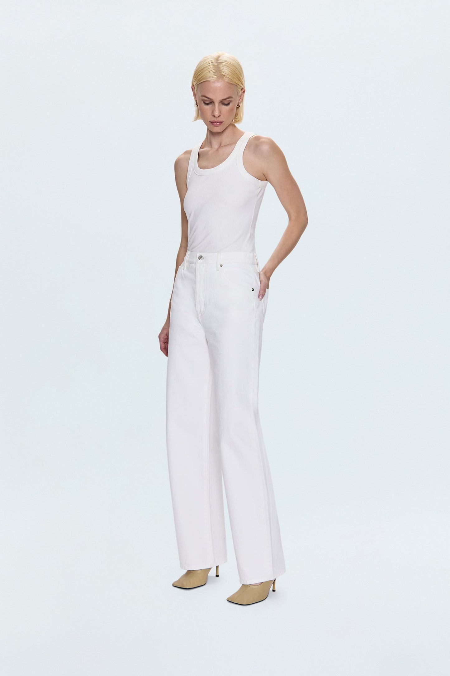 Tate High Rise Bowed Wide Leg Jean - Paper White